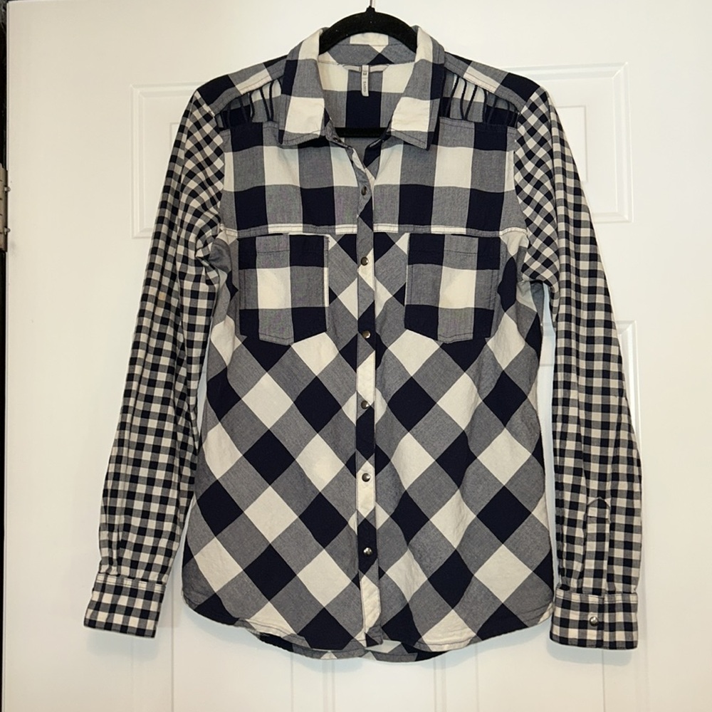 BKE Buckle Eased Plaid Cotton Shirt-M Open Shoulder Snap Button Western